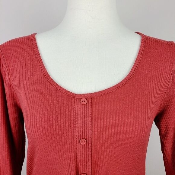 Caution To The Wind Rust Orange Long Sleeve Front Tie Top Medium - Picture 2 of 16